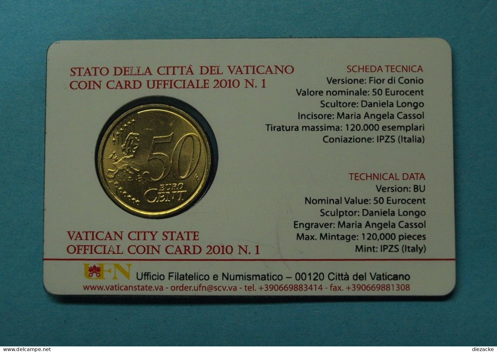 Vatikan 2010 Coincard 50 Cent No. 1 Unzirkuliert (M5370 - Vatikan