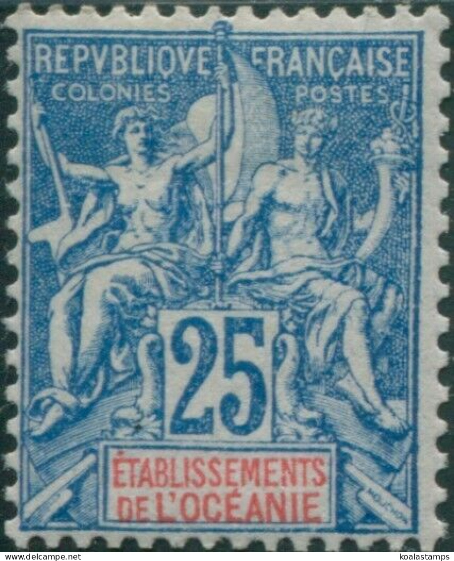 French Oceania 1892 SG17 25c Blue And Red Navigation And Commerce MH - Sonstige & Ohne Zuordnung