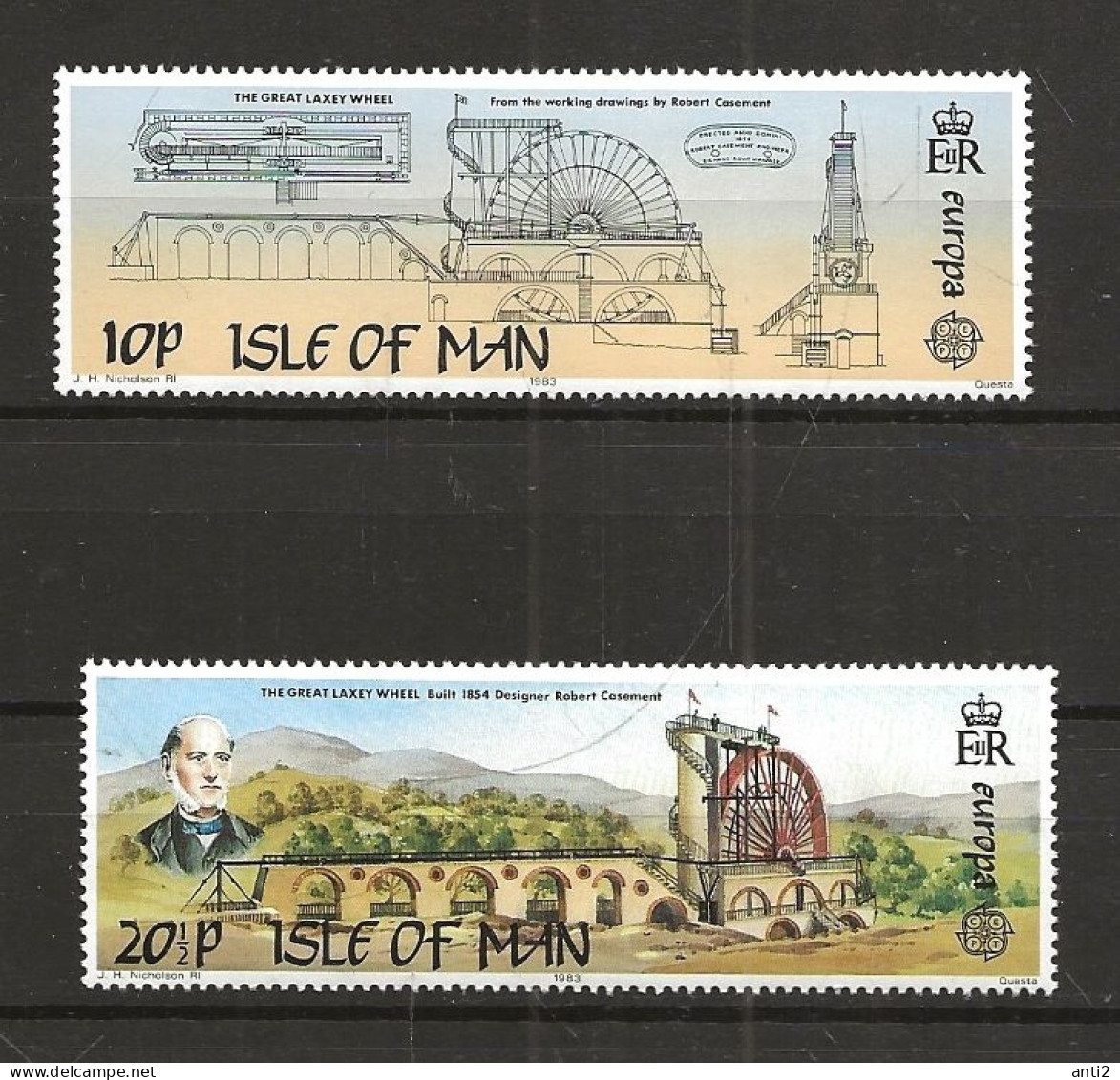 Isle Of Man 1983 Europe: Great Works Of Human Genius, Water Wheel Of The Laxey Mine, Robert Casement  Mi 240-241 MNH(**) - Man (Insel)