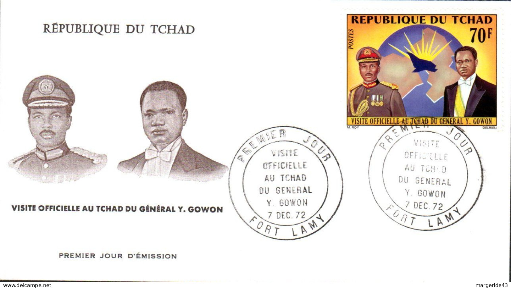 TCHAD FDC 1972 VISITE PRESIDENT GOWON - Chad (1960-...)