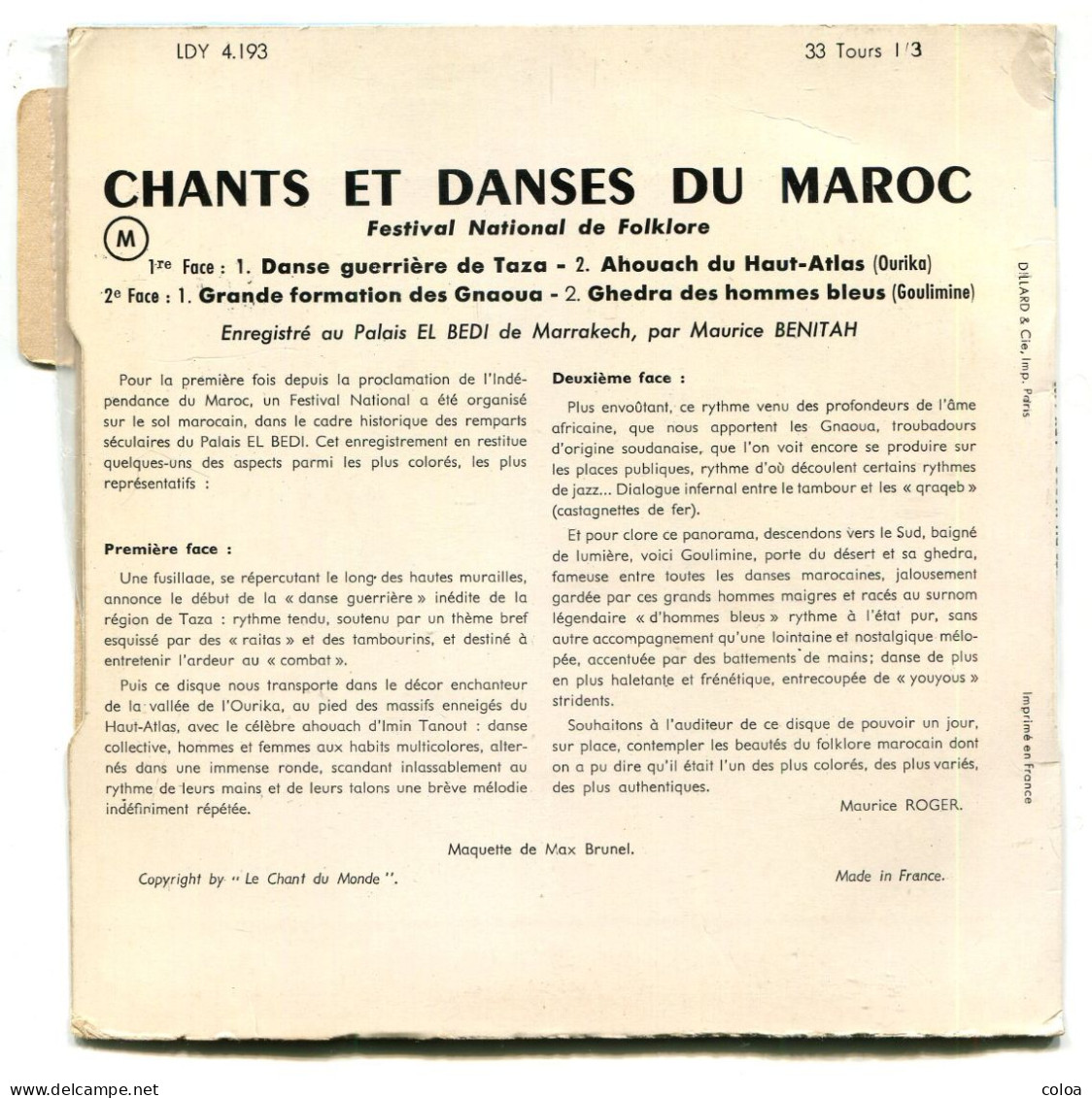 Le Chant Du Monde Chants Et Danses Du Maroc - Musiques Du Monde
