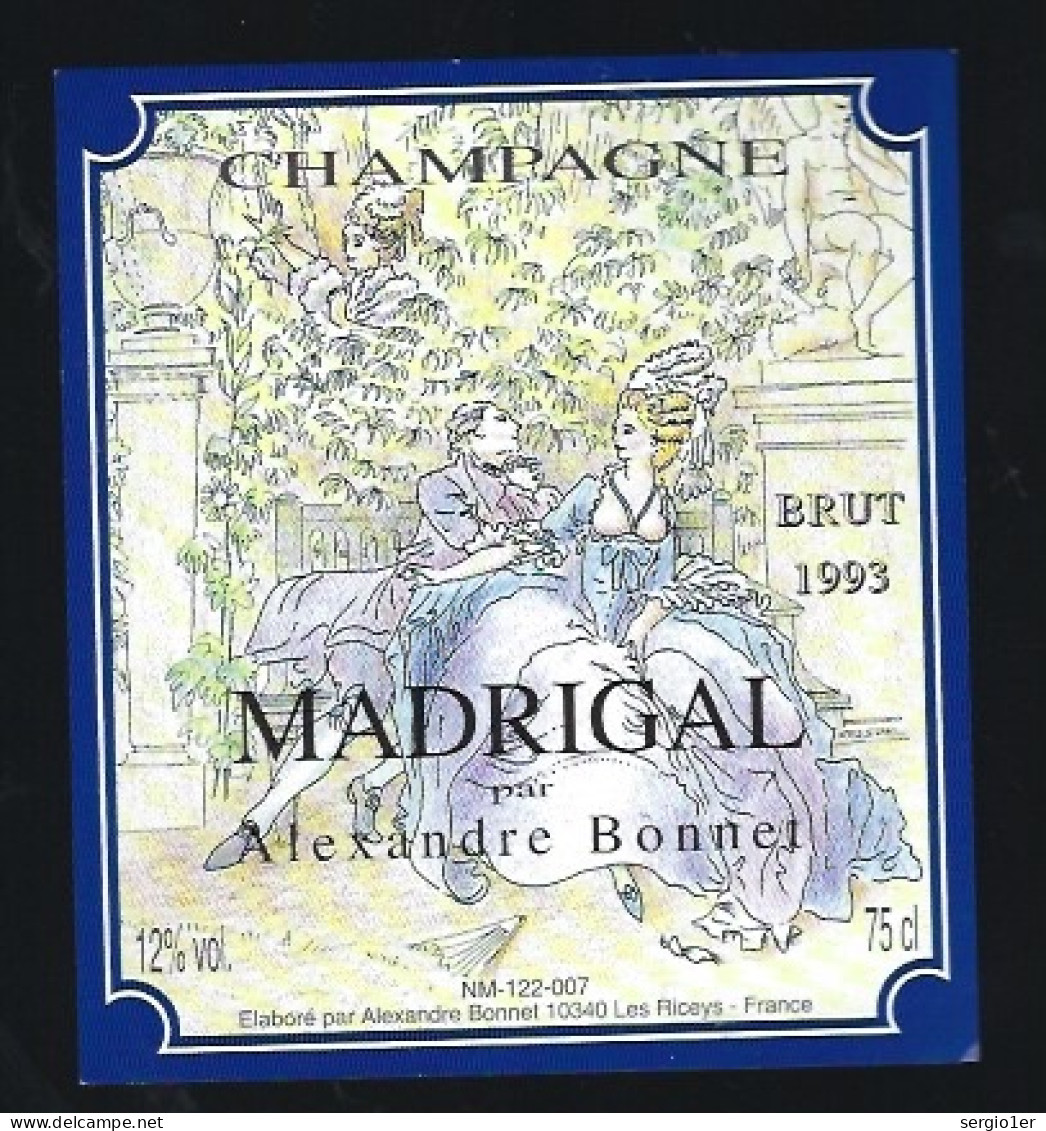 Etiquette Champagne Brut Millesime 1993 Madrigal  Alexandre Bonnet  Les Riceys Aube 10  "Homme Femme" - Champan