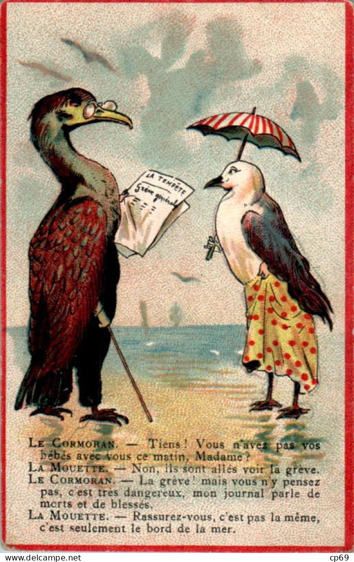 Chromo Madame A. Paris à Versailles Animaux Humanisés Le Cormoran & La Mouette Seagull Cormorant TB.Etat - Altri & Non Classificati
