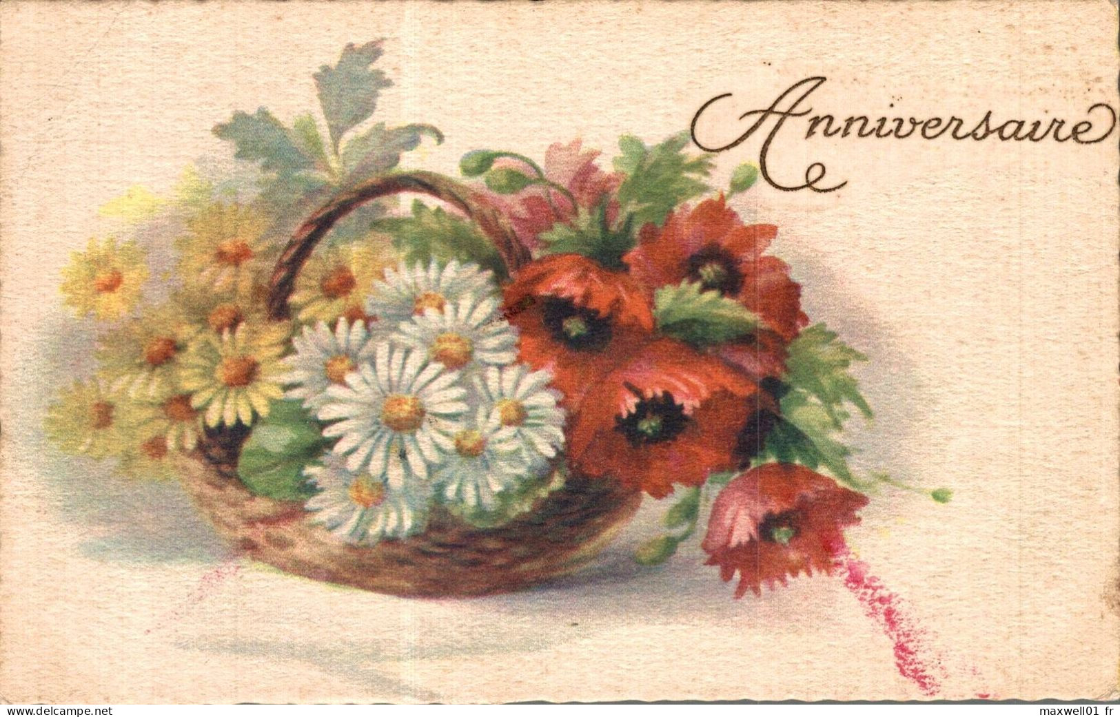 O5 - Carte Postale Fantaisie - Panier - Fleurs - Anniversaire - Anniversaire