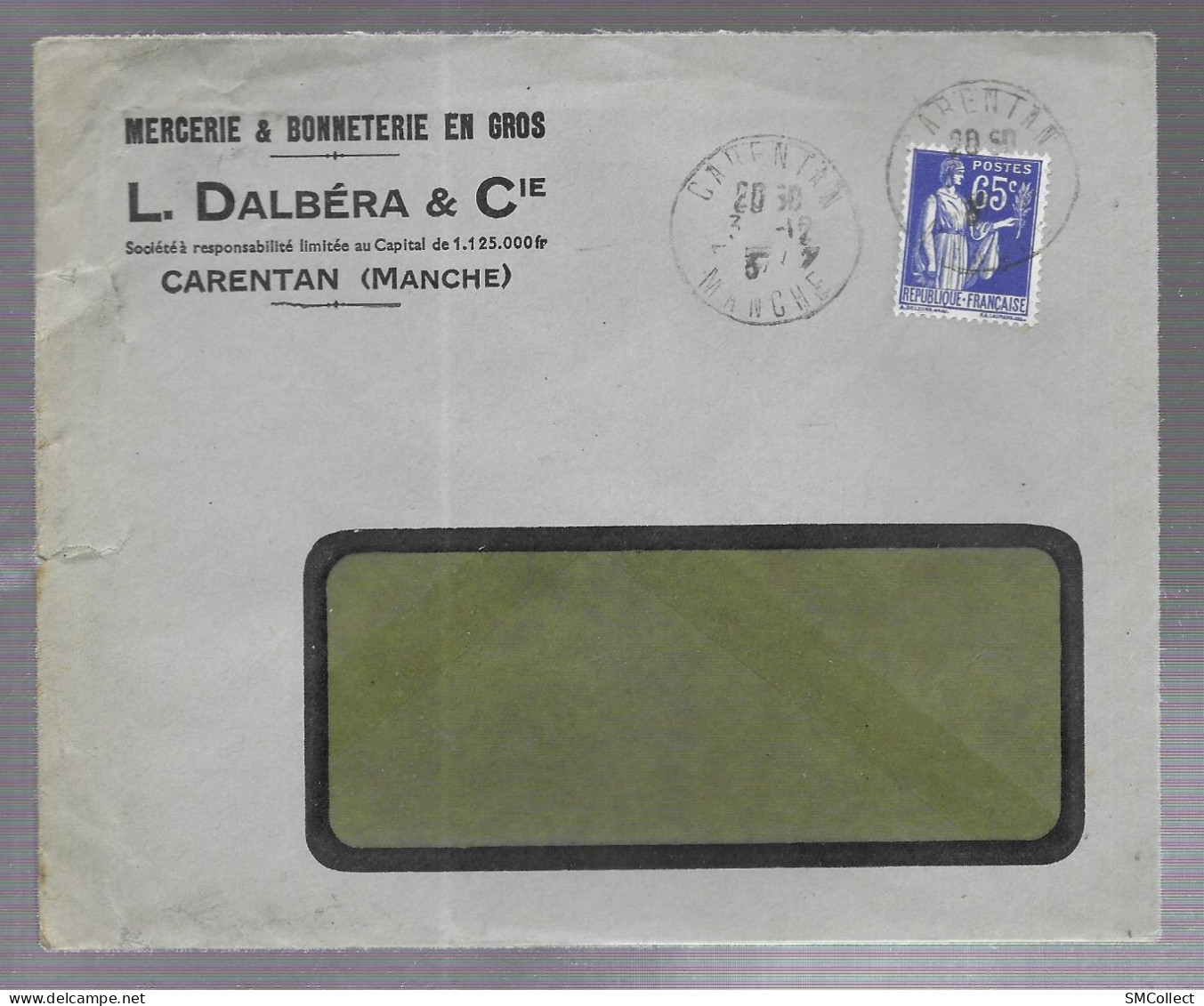 Carentan 1937. Enveloppe à En-tête L. Dalbéra & Cie - 1921-1960: Modern Period