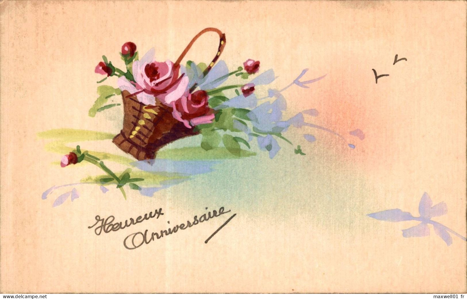 O5 - Carte Postale Fantaisie - Panier - Fleurs - Heureux Anniversaire - Anniversaire