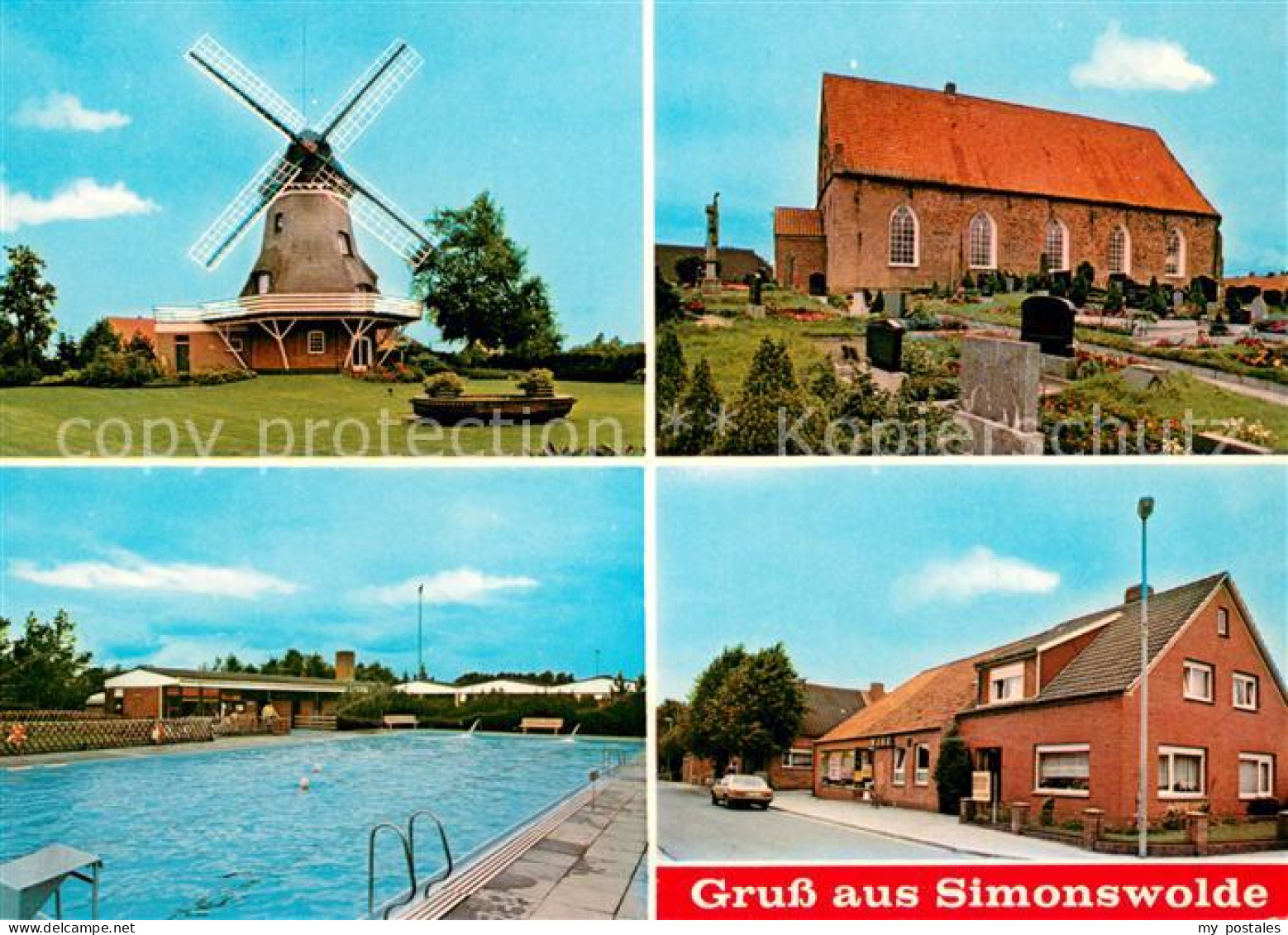 73673482 Simonswolde Windmuehle Kirche Friedhof Strassenpartie Freibad Simonswol - Other & Unclassified