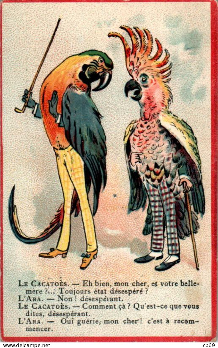 Chromo Madame A. Paris à Versailles Animaux Humanisés Le Cacatoès & L'Ara Perroquet Parrot Oiseau Bird TB.Etat - Otros & Sin Clasificación