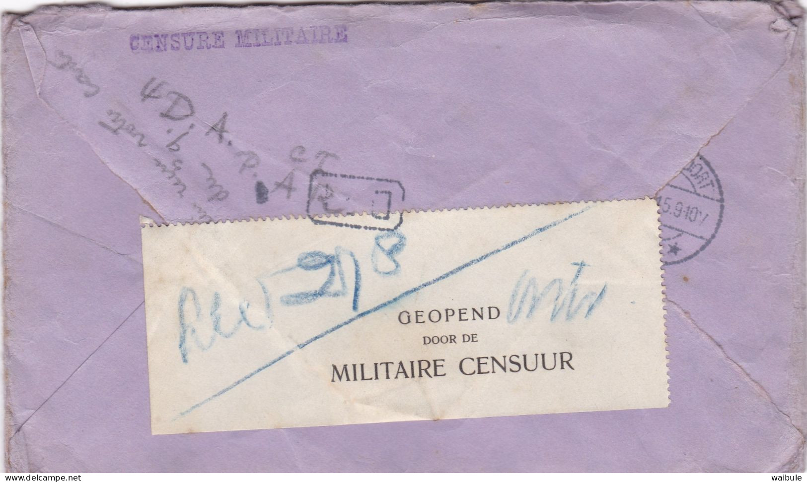 Kaart Belg Legerpost '15 Naar Interné Amersfoort Met RR Dubbele Censuur "Censure Militaire" (Folkestone) + Ned Censuur. - Belgische Armee