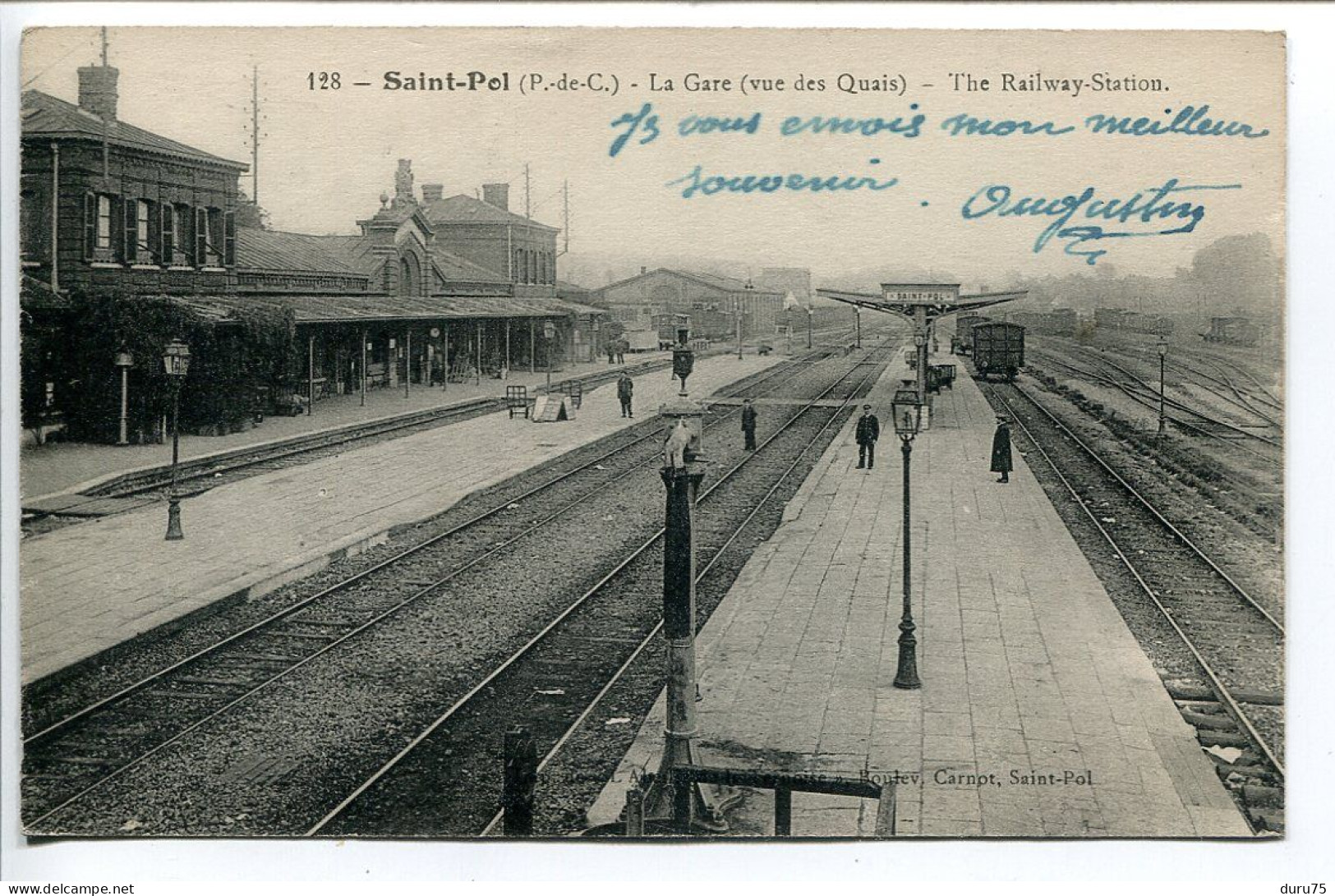 CPA Ecrite En 1916 * SAINT POL (Pas De Calais) La GARE Vue Des Quais - Saint Pol Sur Ternoise