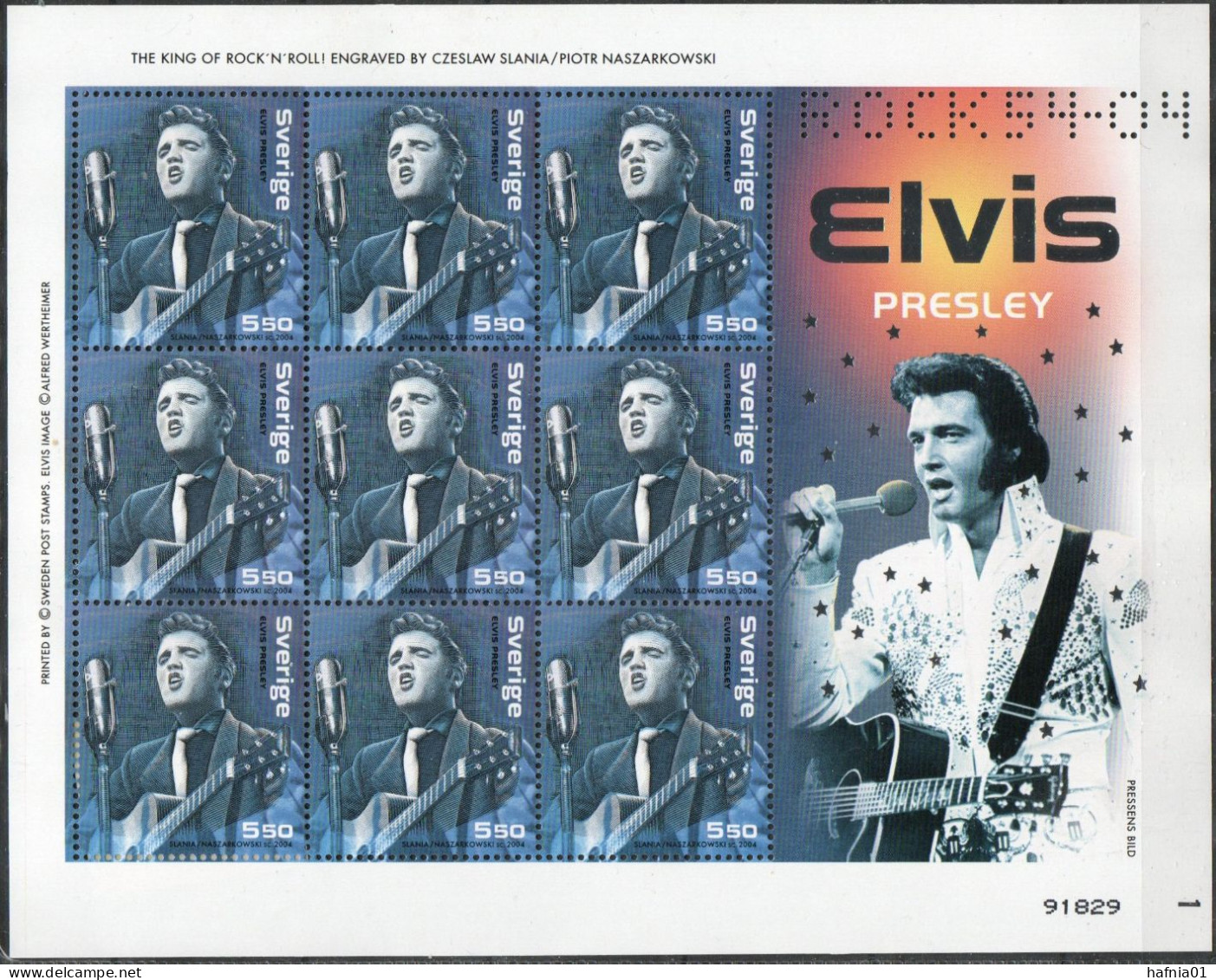 Czeslaw Slania. Sweden 2004. 50 Anniv Rockmusic. Michel 2427 KLB. Cylinder I & Control Number MNH. - Blocks & Kleinbögen