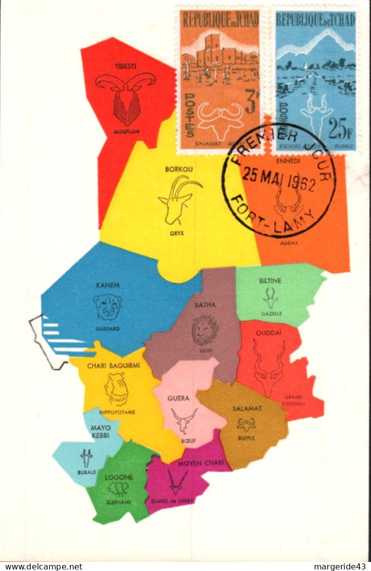 TCHAD  1962 CARTES MAXIMUM FAUNE DU CHAD - Tchad (1960-...)