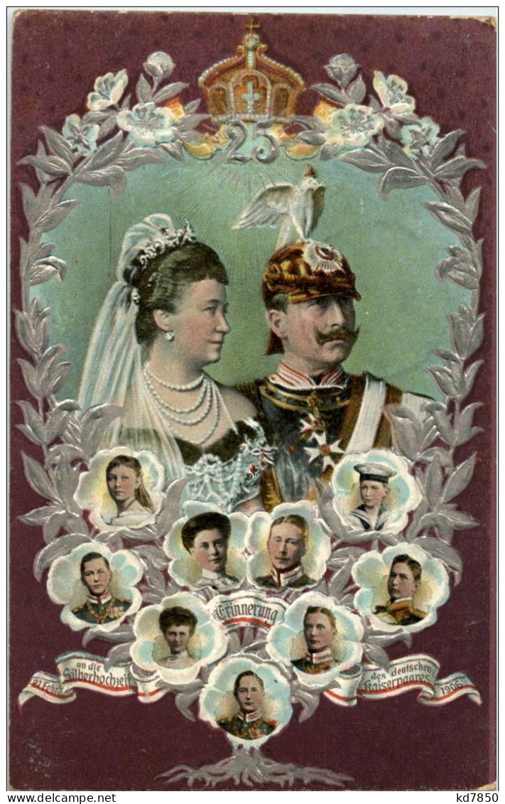 Silberhochzeit Kaiser Wilhelm - Litho Prägekarte - Familles Royales