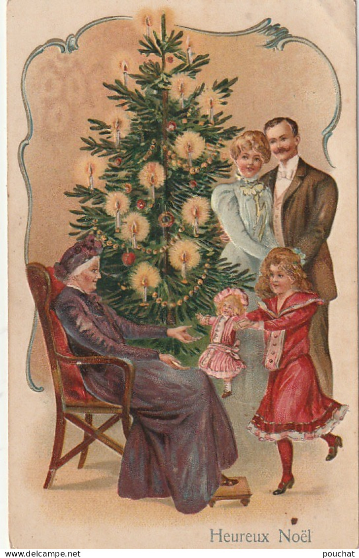 WA 2- " HEUREUX NOEL " -  CARTE GAUFREE - COUPLE PRES DU SAPIN ILLUMINE - GRAND MERE ET FILLETTE AVEC POUPEE - 2 SCANS - Andere & Zonder Classificatie