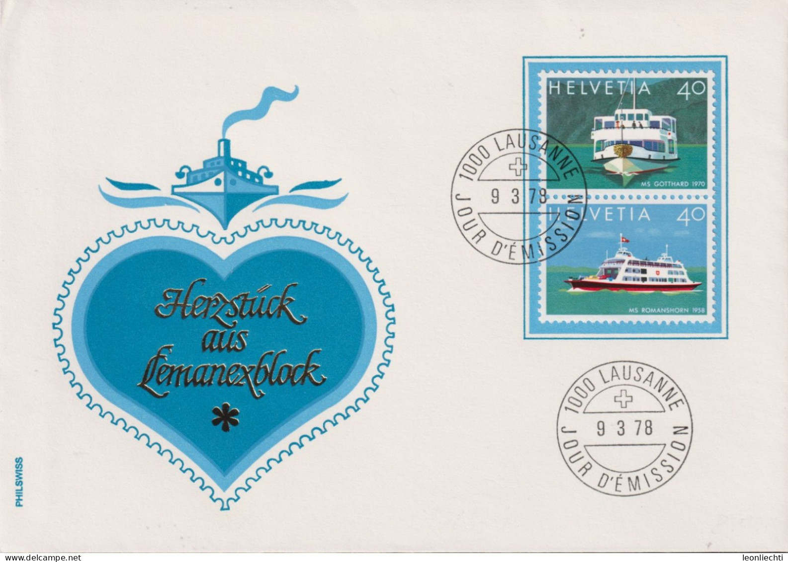 1978 Schweiz, ET, Zum:CH W53+W55, Mi:CH 1122+1124,Herzstück Aus Block, MS Gotthard, MS Romanshorn - Storia Postale