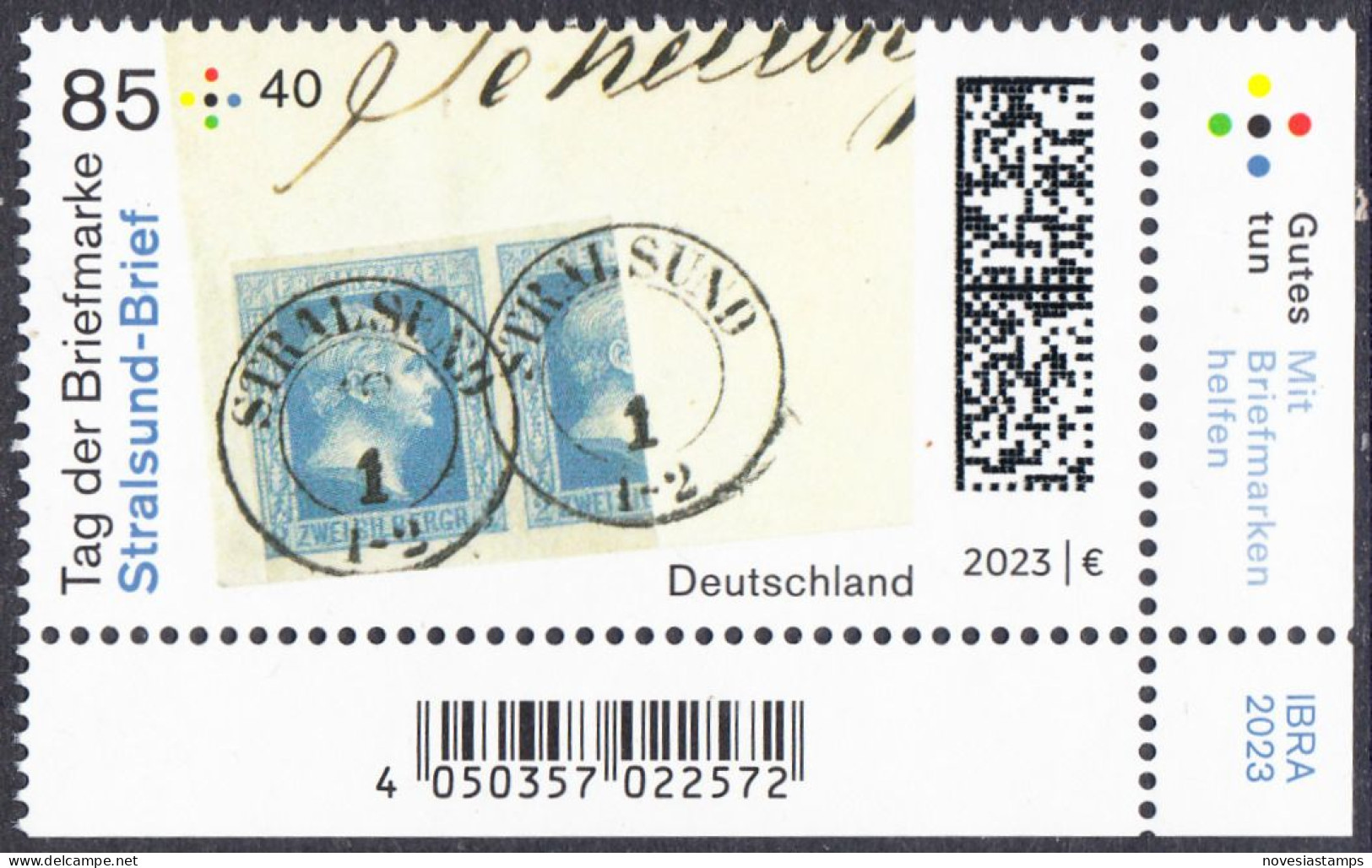 !a! GERMANY 2023 Mi. 3752 MNH SINGLE From Lower Right Corner - Philatelic Day: Stralsund-Letter - Ongebruikt