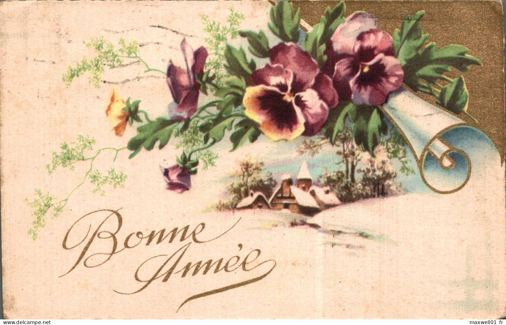 O5 - Carte Postale Fantaisie - Fleurs - Paysage - Bonne Année - New Year