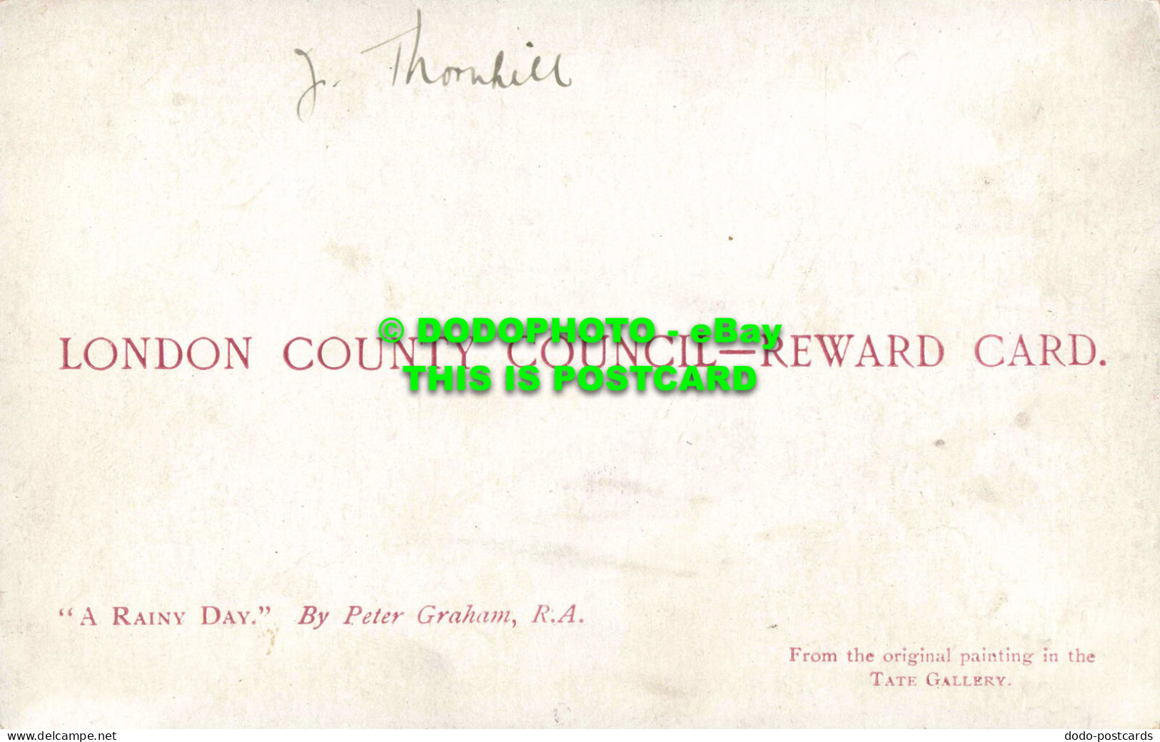 R562001 London. County Council. Reward Card. A Rainy Day. Tate Gallery. Peter Gr - Sonstige & Ohne Zuordnung