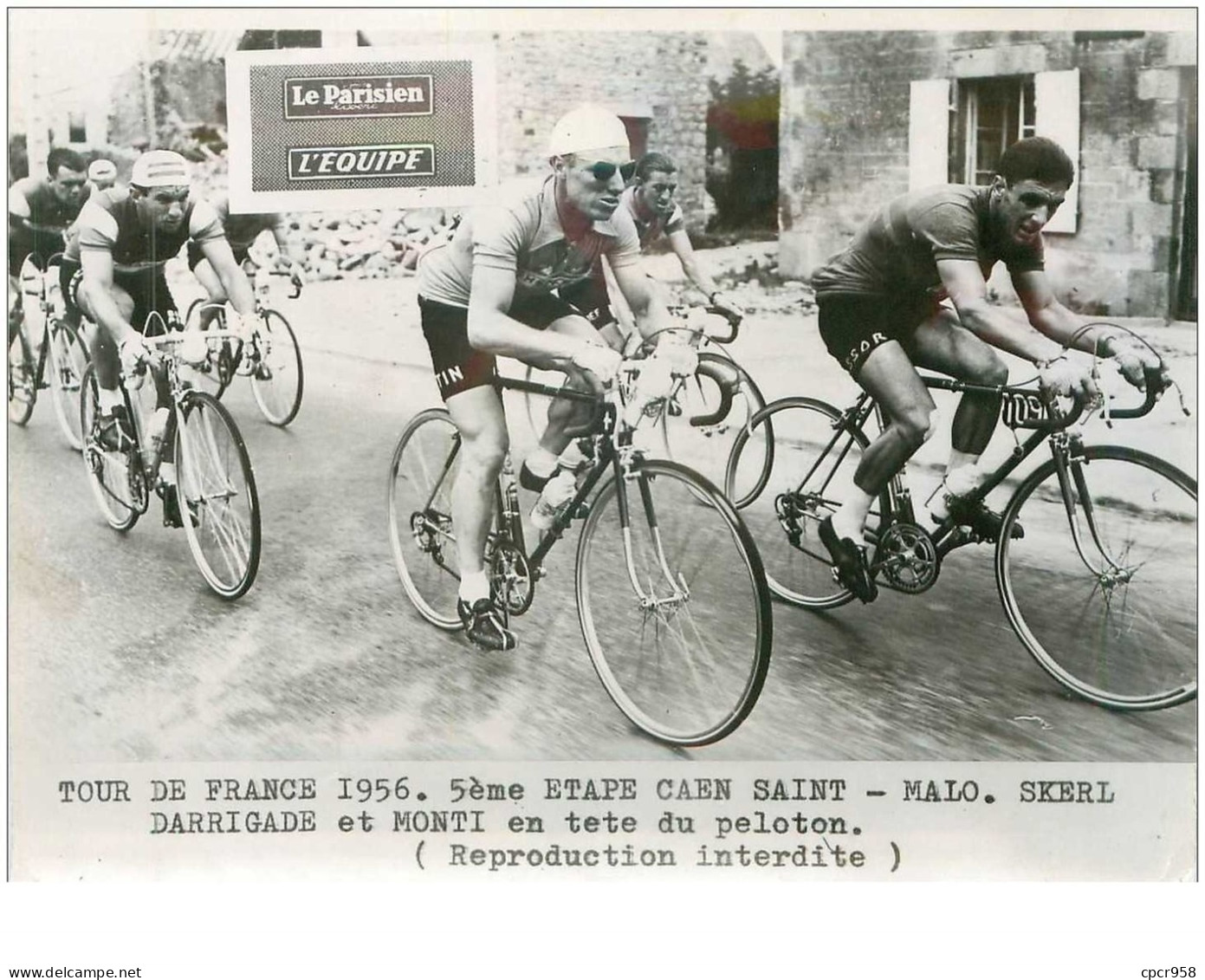 PHOTO DE PRESSE ORIGINALE TOUR DE FRANCE 1956.20X15.5eme ETAPE CAEN ST MALO.SKERL DARRIGADE ET MONTI....n°18663 - Radsport