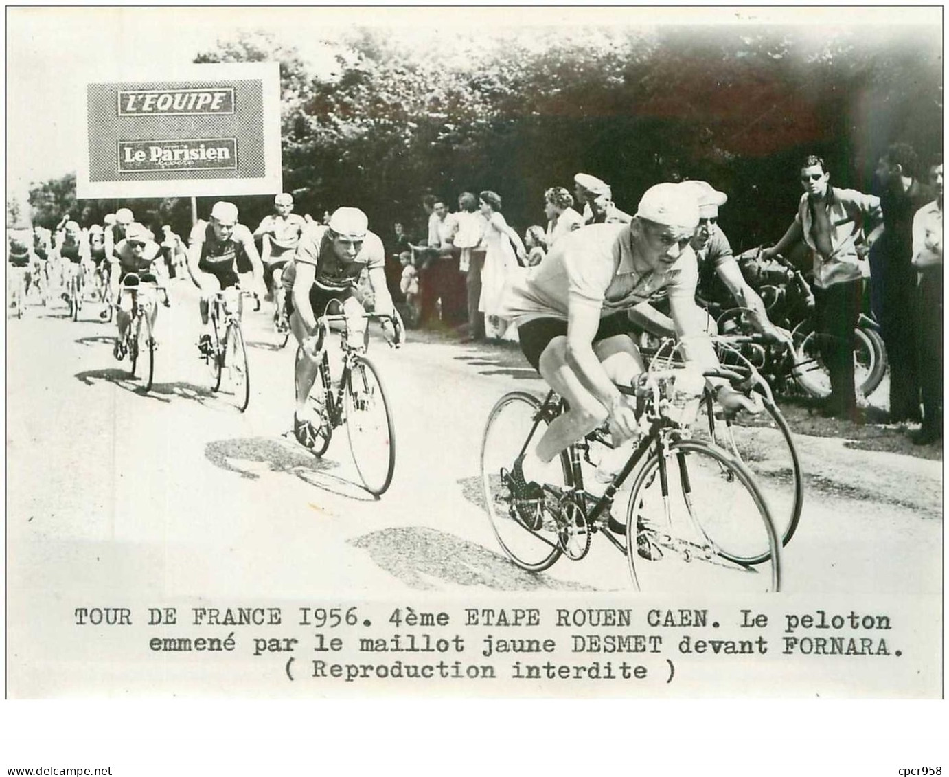 PHOTO DE PRESSE ORIGINALE TOUR DE FRANCE 1956.20X15.4eme ETAPE ROUEN CAEN.LE PELOTON EMMENE PAR DESMET.n°18660 - Cycling