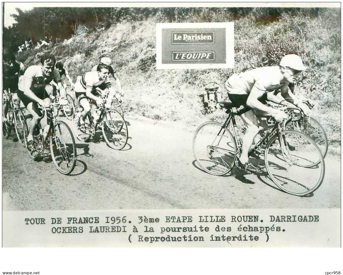 PHOTO DE PRESSE ORIGINALE TOUR DE FRANCE 1956.20X15.3eme ETAPE LILLE ROUEN.DARRIGADE OCKERS LAUREDI.n°18659 - Cycling