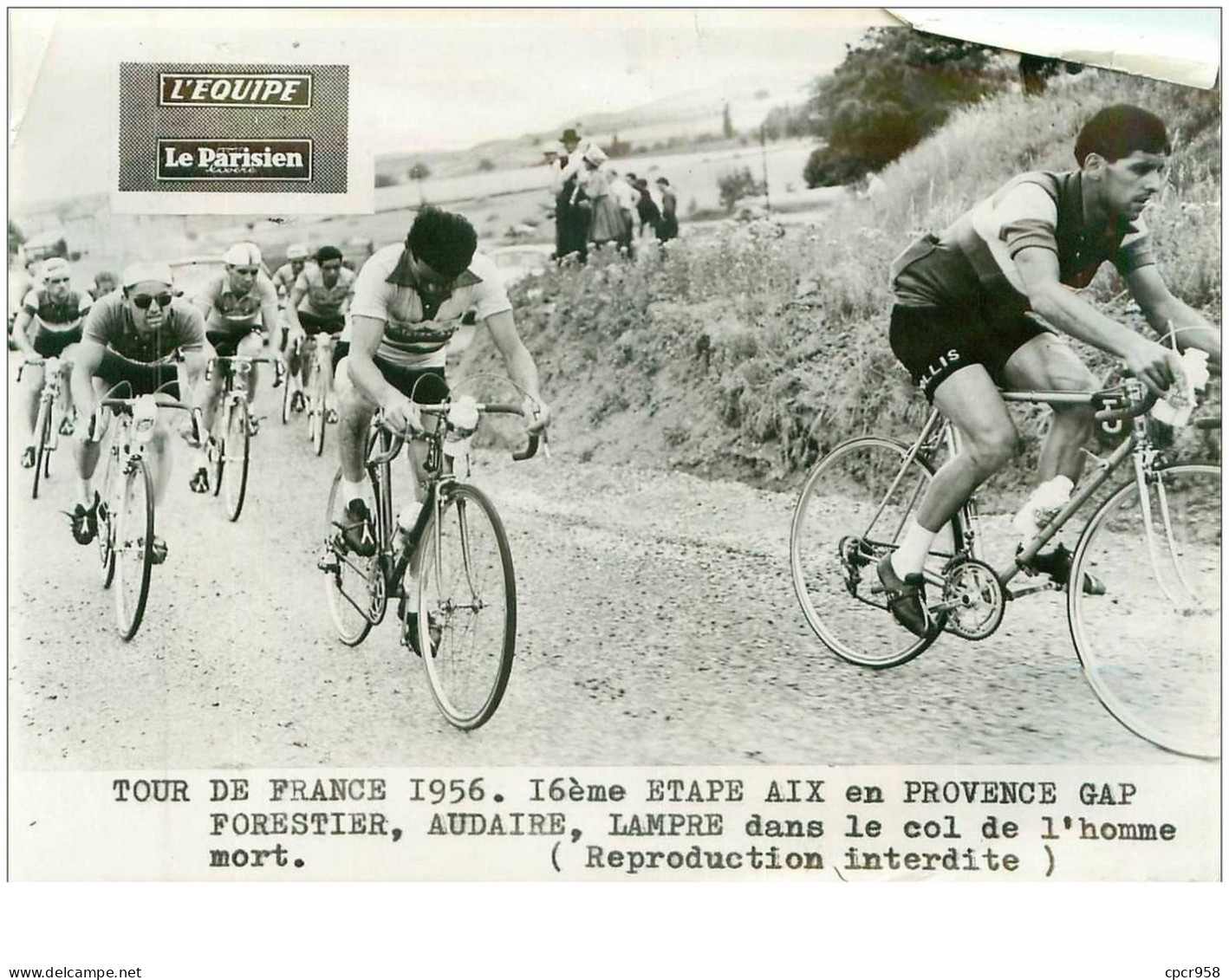 PHOTO DE PRESSE ORIGINALE TOUR DE FRANCE 1956.20X15.16eme ETAPE AIX EN PROVENCE GAP.FORESTIER,AUDAIRE,LAMPRE DAN.n°18695 - Cycling
