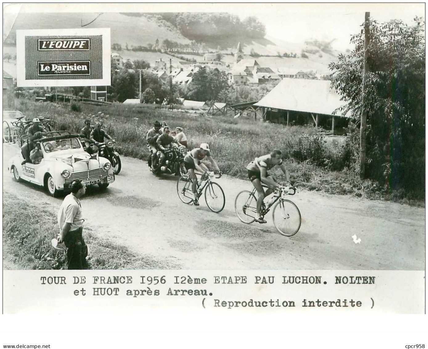 PHOTO DE PRESSE ORIGINALE TOUR DE FRANCE 1956.20X15.12eme ETAPE PAU LUCHON.NOLTEN ET HUOT APRES ARREAU.n°18676 - Ciclismo