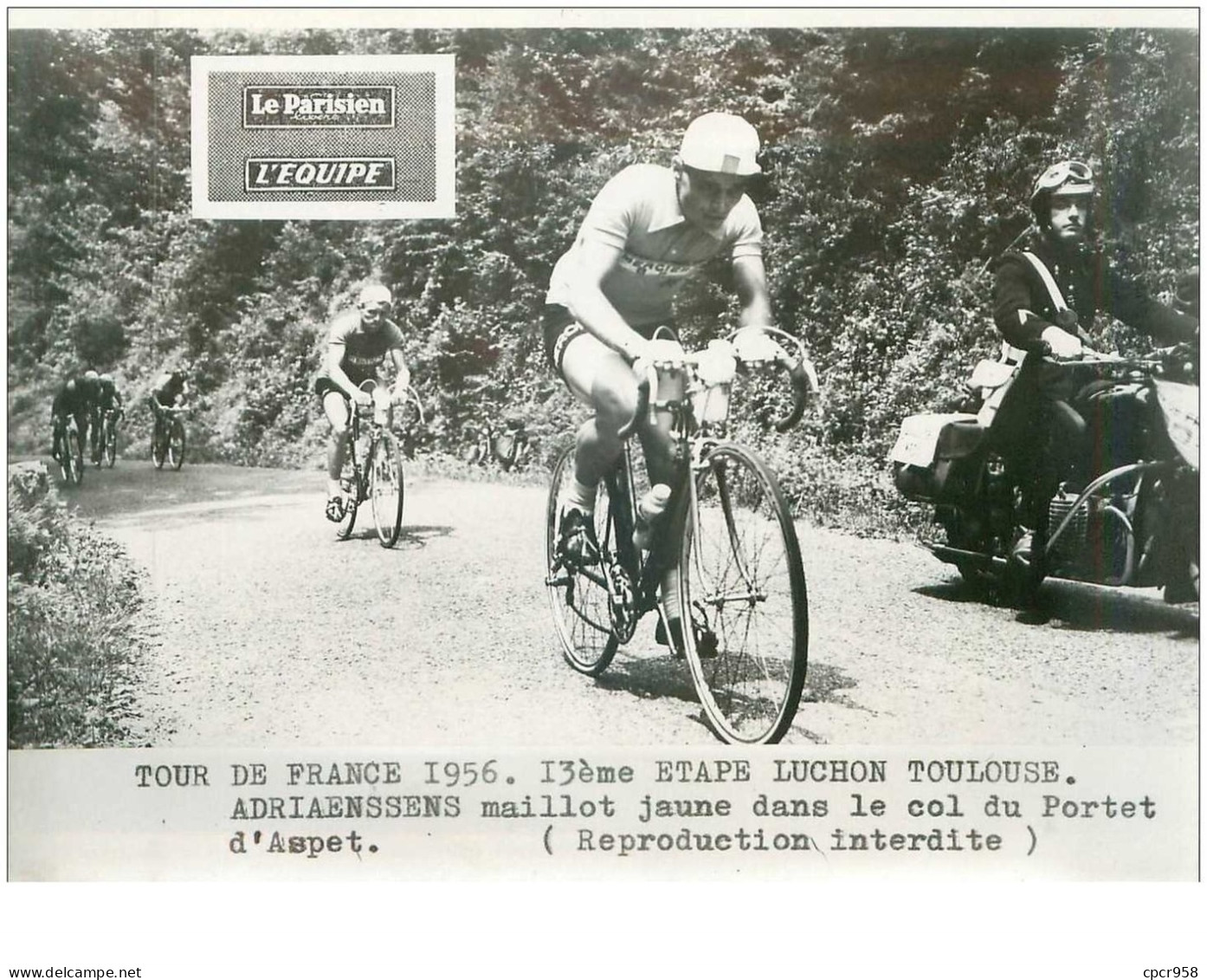 PHOTO DE PRESSE ORIGINALE TOUR DE FRANCE 1956.20X15.13eme ETAPE LUCHON TOULOUSE.ADRIAENSSENS DANS LE COL DU ...n°18677 - Cyclisme