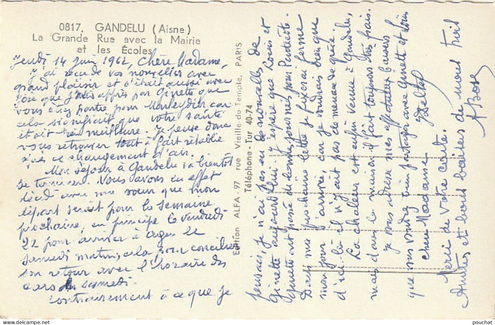 WA 7-(02) GANDELU - LA GRANDE RUE AVEC LA MAIRIE ET LES ECOLES - 2 SCANS - Sonstige & Ohne Zuordnung