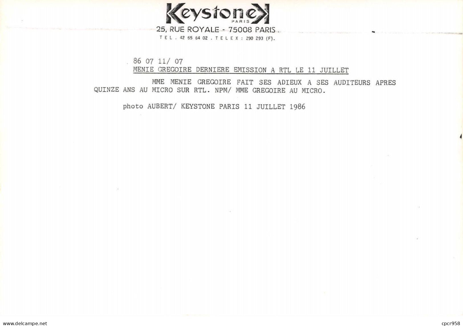 Photo De Presse.MLE10314.25x18 Cm Environ.1986.Menie Gregoire.RTL.Emission - Otros & Sin Clasificación