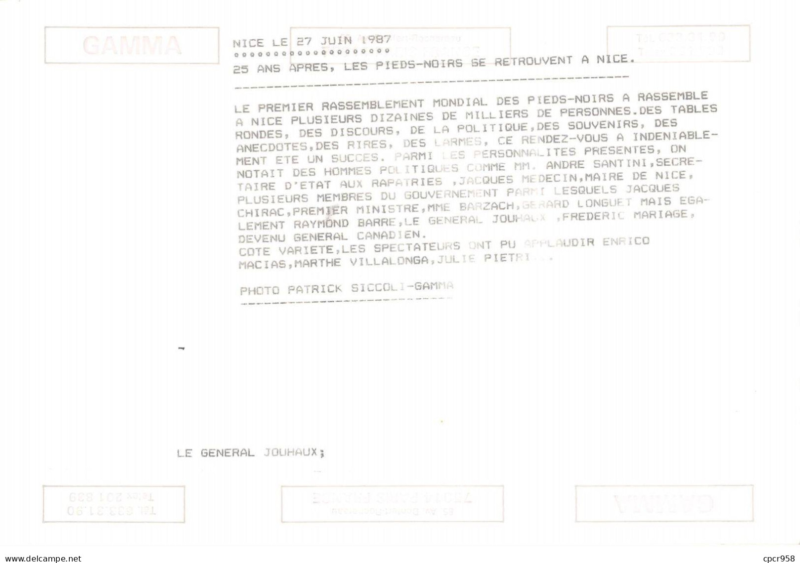 Photo De Presse.MLE10295.25x18 Cm Environ.1987.Nice.Pieds-noirs.Rassemblement - Otros & Sin Clasificación