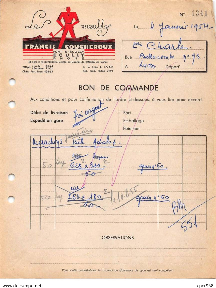 Facture.AM19675.Ecully.1954.Francis Coucheroux.Meubles - 1950 - ...