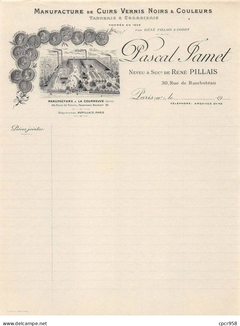 Facture.AM19541.Paris.1900 Environ.Pascal Famet.René Pillais.Cuirs.Vernis.Tannerie.Corroirie.Illustré - 1900 – 1949