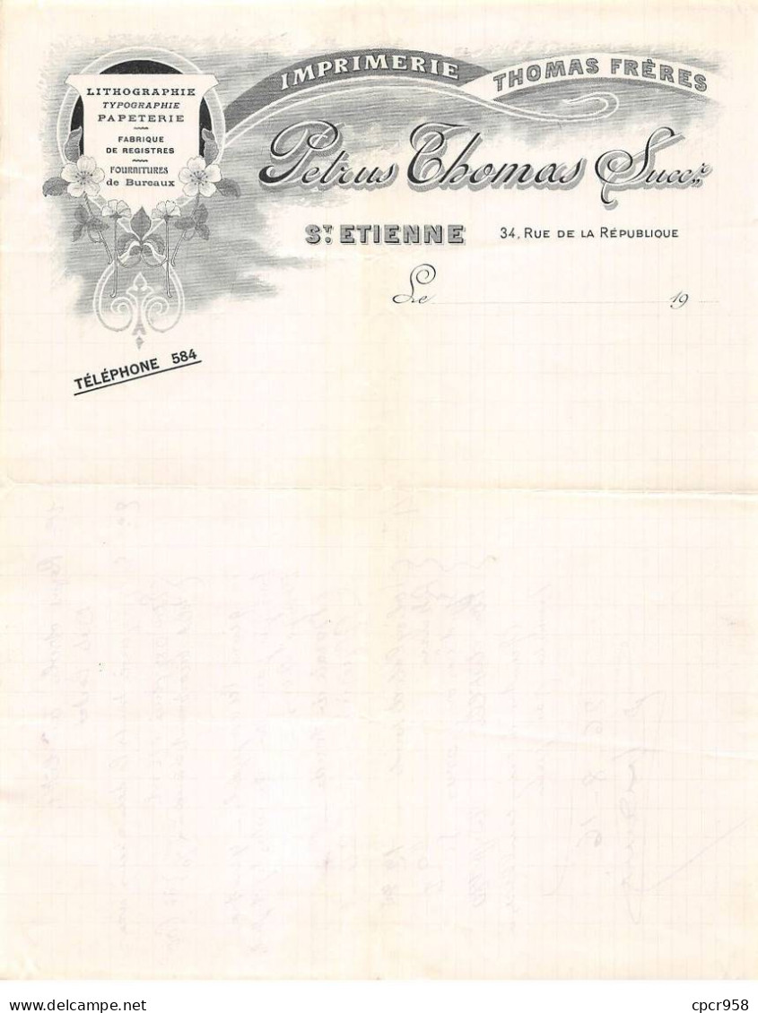 Facture.AM19504.St Etienne.1916.Petrus Thomas Frères.Imprimerie.Papeterie.Lithographie.Typographie.bureau - 1900 – 1949