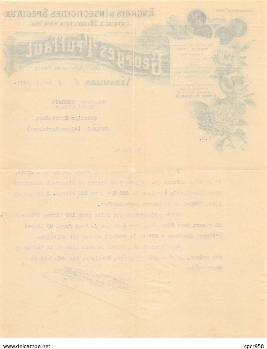 Facture.AM19451.Versailles.Pour Antibes.1911.Georges Truffaut.Engrais.insecticide.Horticulture.Illustré - 1900 – 1949