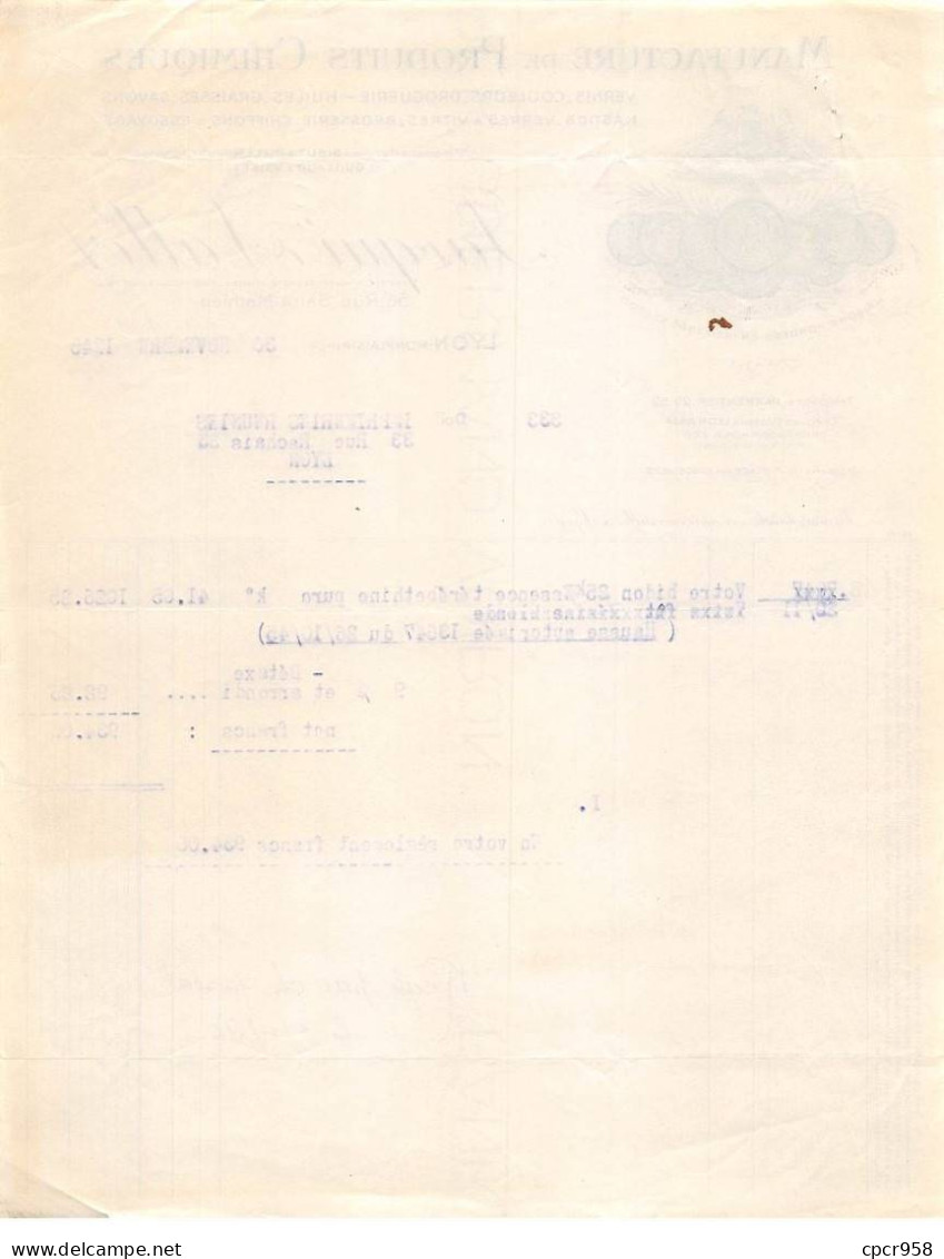 Facture.AM19428.Lyon.1945.Paqui & Vallet.Produits Chimiques.Vernis.Couleurs.droguerie.Huile.Graisse.savon.Illustré - 1900 – 1949