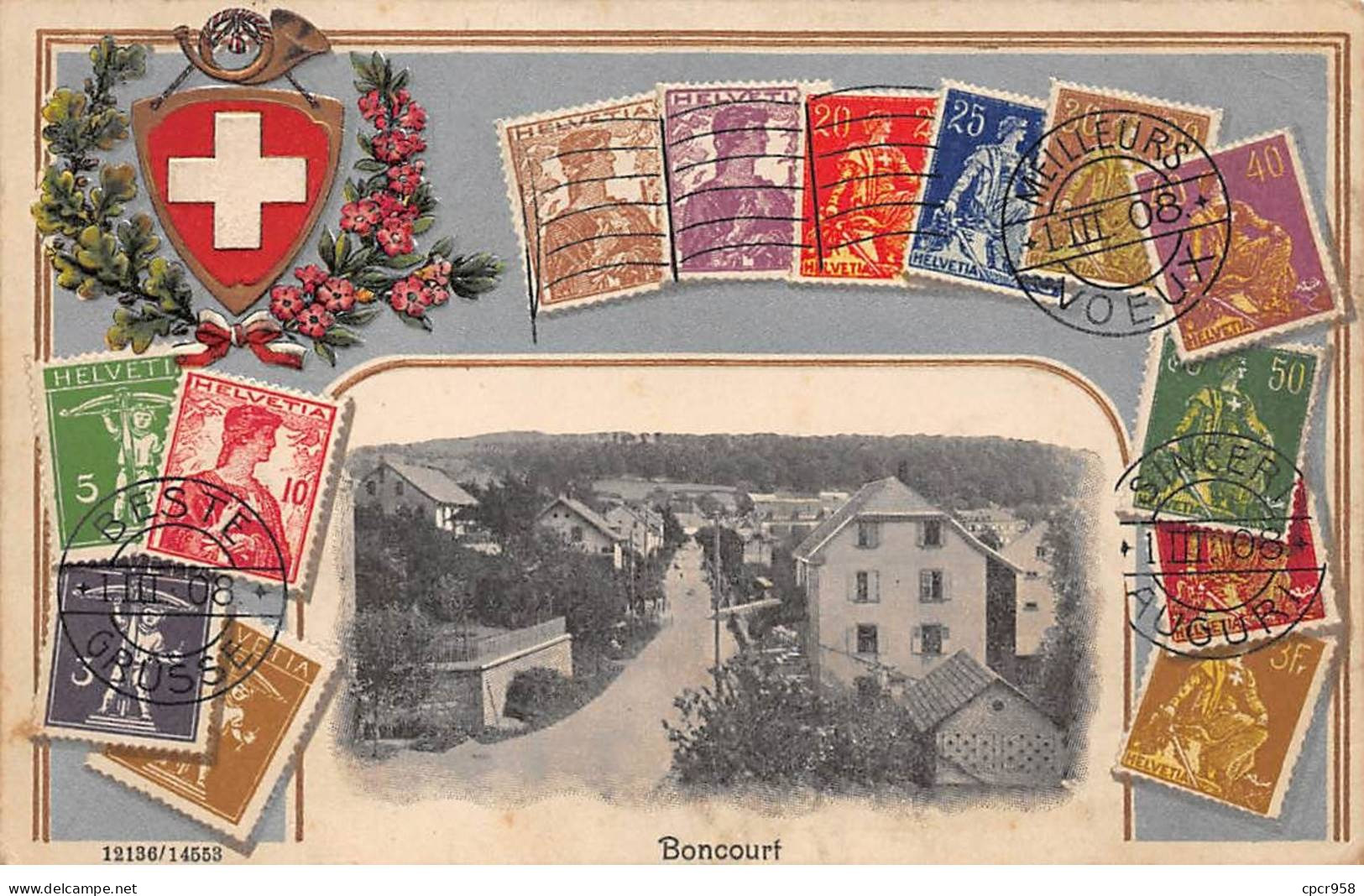 Suisse - N°79324 - BONCOURT - Timbres, Et Blason - Carte Gaufrée - Boncourt