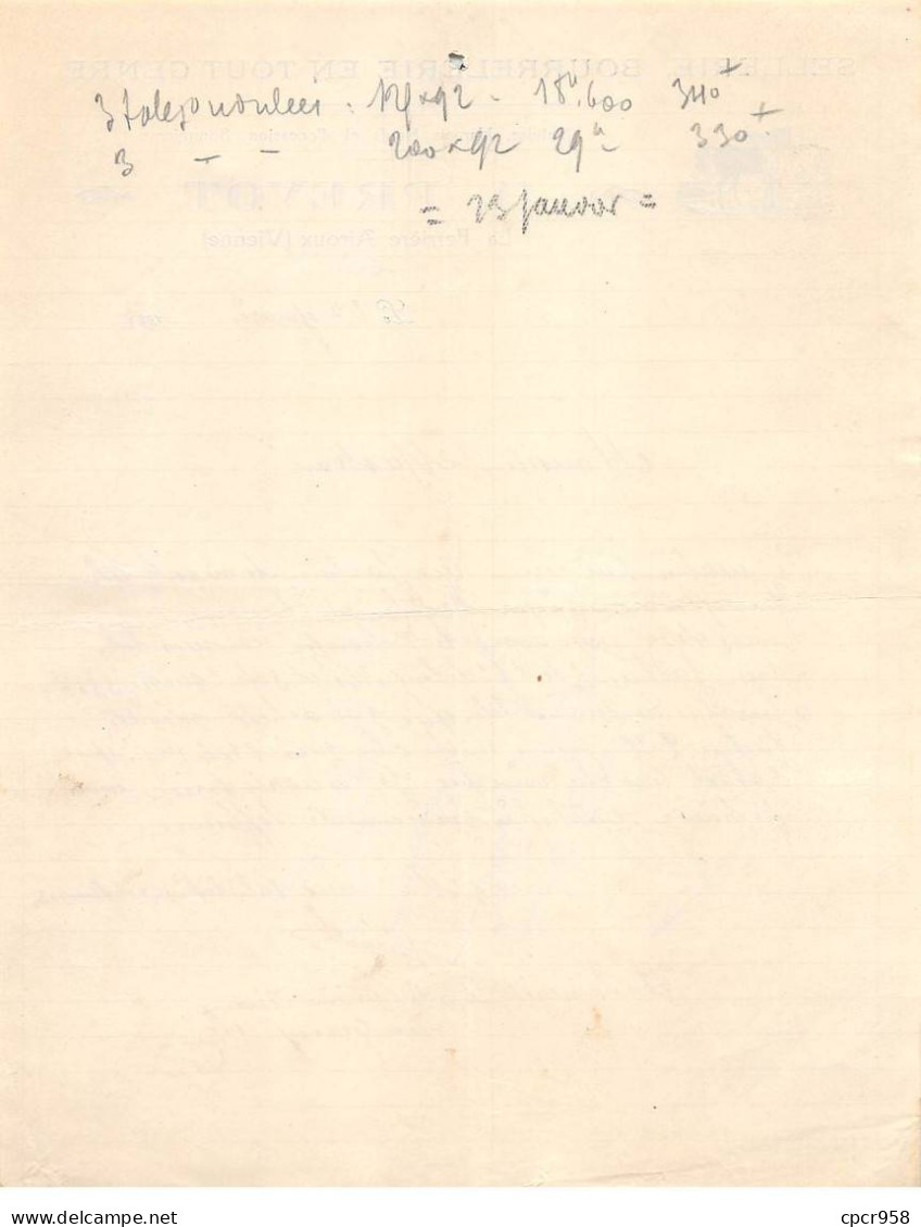 Facture.AM20941.La Ferrière Airoux.1931.H Prévot.Sellerie.Bourrelerie.Matelas.Harnais.Sommier.Cheval - 1900 – 1949