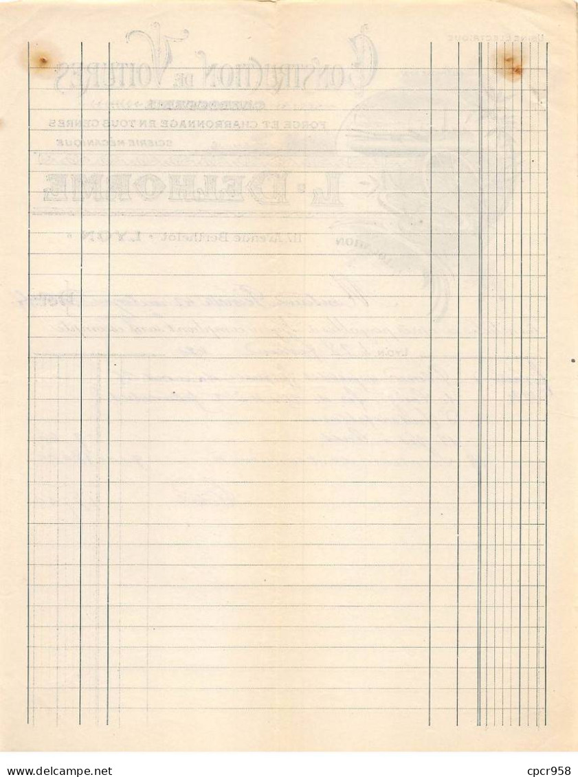 Facture.AM20976.Lyon.1921.L Delhorme.Construction De Voiture.Carrosserie.Forge.Charronnage.Scierie Mécanique - 1900 – 1949