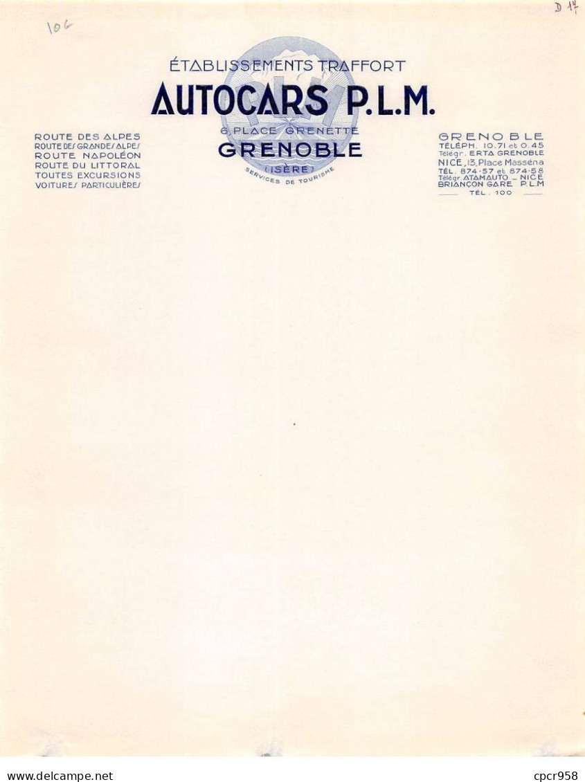 Facture.AM20152.Grenoble.1900 Environ.Etablissements Traffort.Autocars PLM - 1900 – 1949