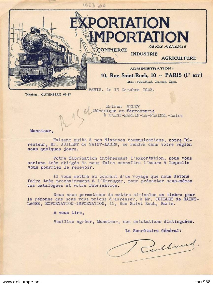 Facture.AM20139.Paris.1923.Exportation Importation.Commerce.Industrie.Agriculture - 1900 – 1949