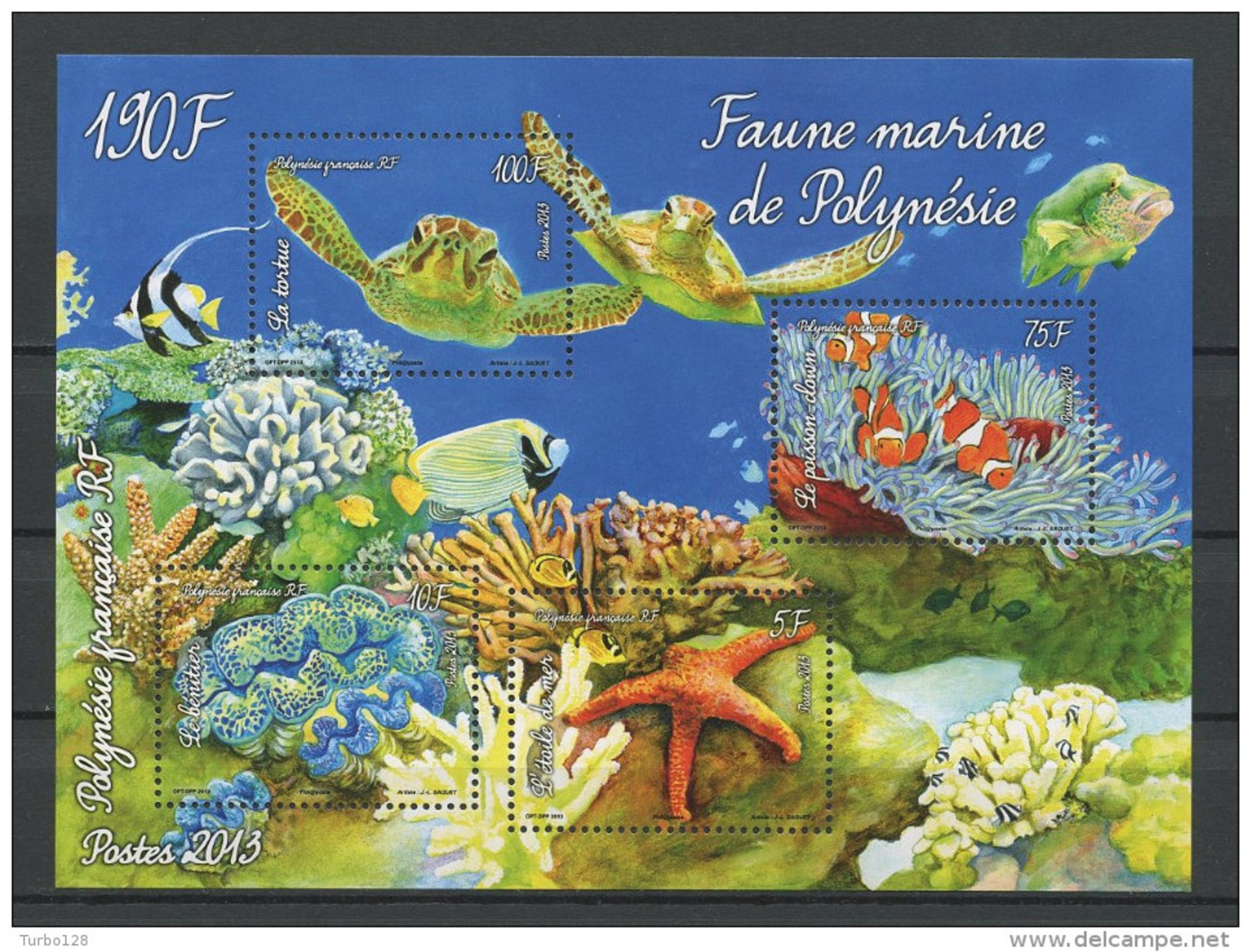 POLYNESIE 2013  Bloc N° 39 **  Neuf  MNH Superbe Faune Marine Poissons Tortues Etoile Coquillages Journée Océan Turtle - Blocks & Sheetlets