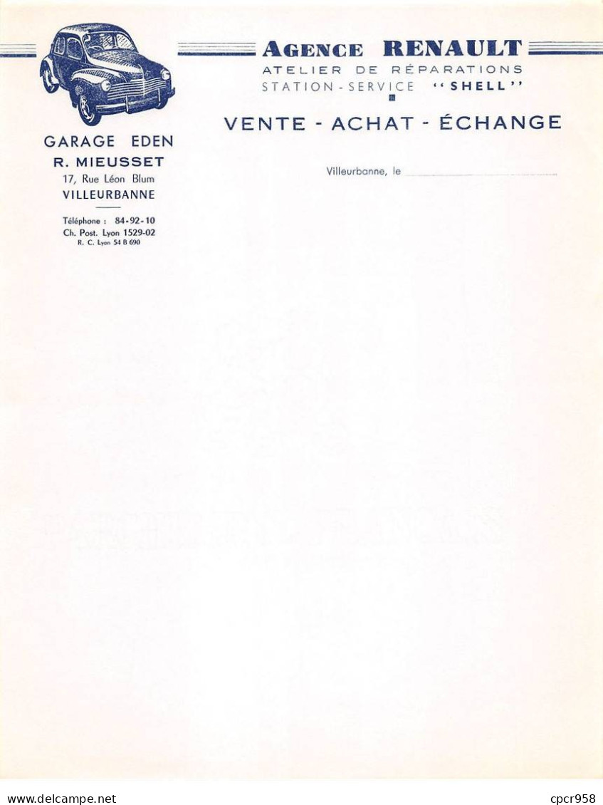 Facture.AM19886.Villeurbanne.1900 Environ.Agence Renault.Garage Eden.Réparation.Voiture.Station Service Shell - Cars
