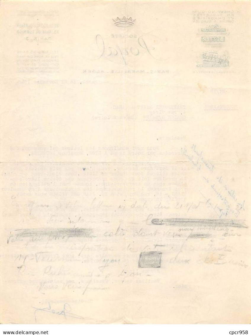 Facture.AM19887.Paris.1952.Société Royal.Chewing-gum.Gomme à Claquer.Royal Peppermint.Better-Ball Qui Claque - 1950 - ...