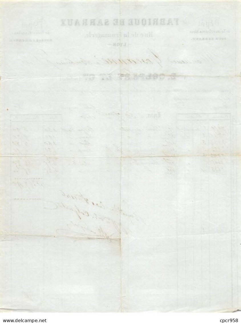 Facture.AM20240.Lyon.1846.E Colpart Et Cie.Fabrique De Sarraux.Toile.Coton Bleu - 1800 – 1899