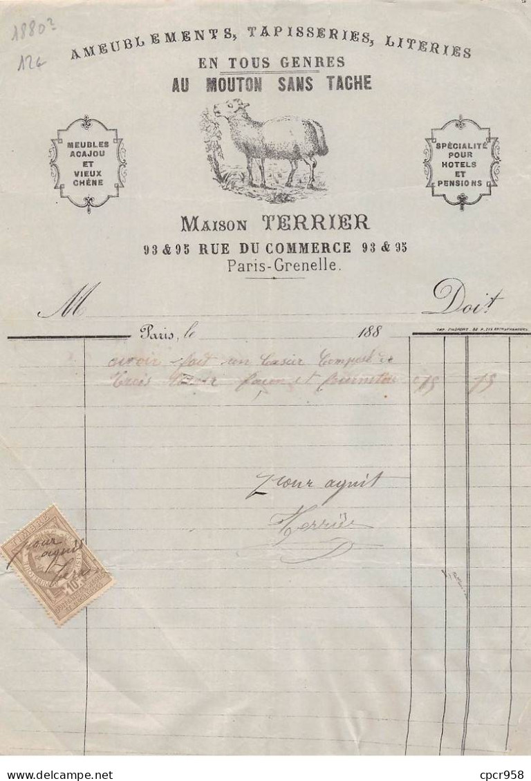 Facture.AM20209.Paris.1880 ?.Maison Terrier.Ameublement.Literie.Tapisserie.Au Mouton Sans Tache - 1800 – 1899