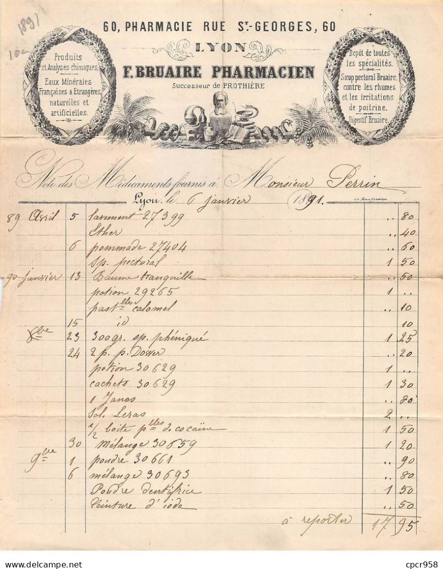 Facture.AM20255.Lyon.1891.F Bruaire.Pharmacie - 1800 – 1899