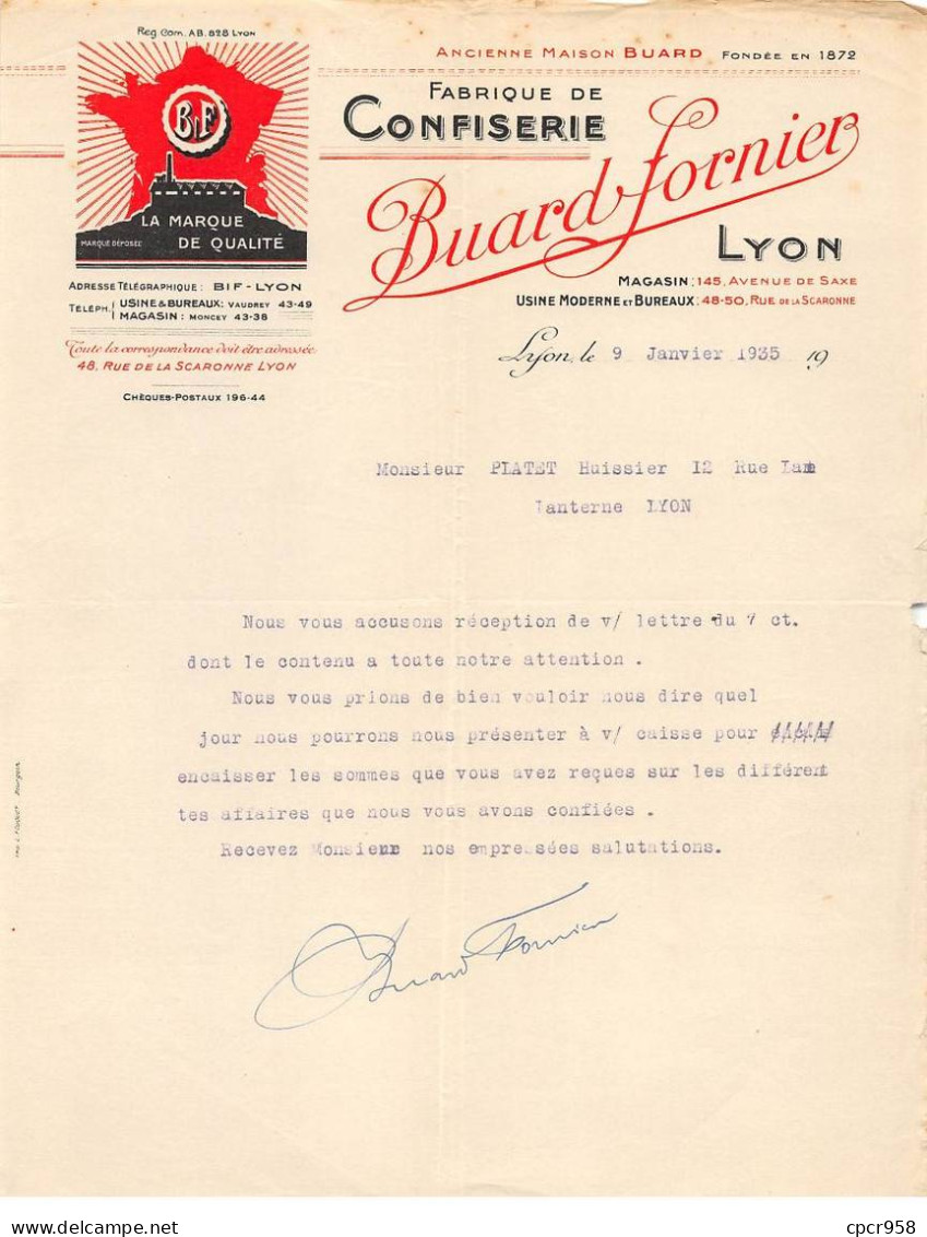 Facture.AM19854.Lyon.1935.Buard Fornier.Confiserie - 1900 – 1949