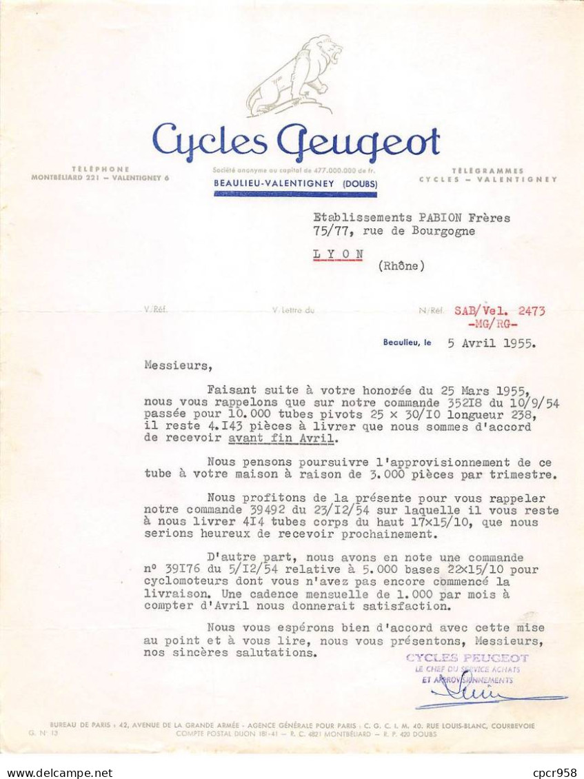Facture.AM19839.Lyon.1955.Cycles Geugeot.Vélo - 1950 - ...