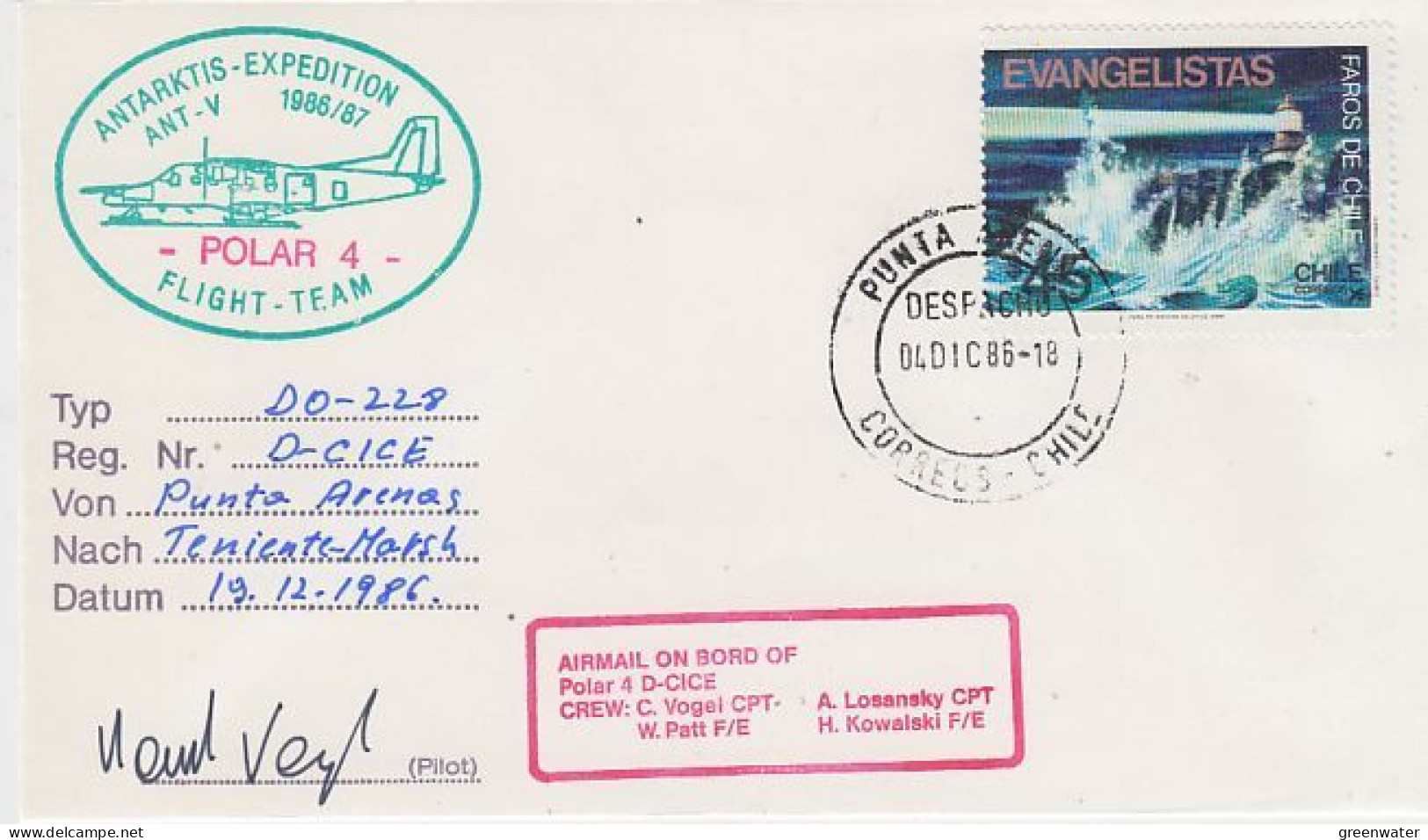 Chile Antarctic Flight Polar 2 From Punta Arenas To Teniente Marsh 19.12.1986 (GS187) - Voli Polari